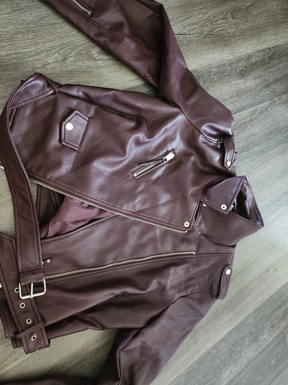 Rebecca Minkoff Burgundy Leather Jacket with Silver Hardware Womens Xl